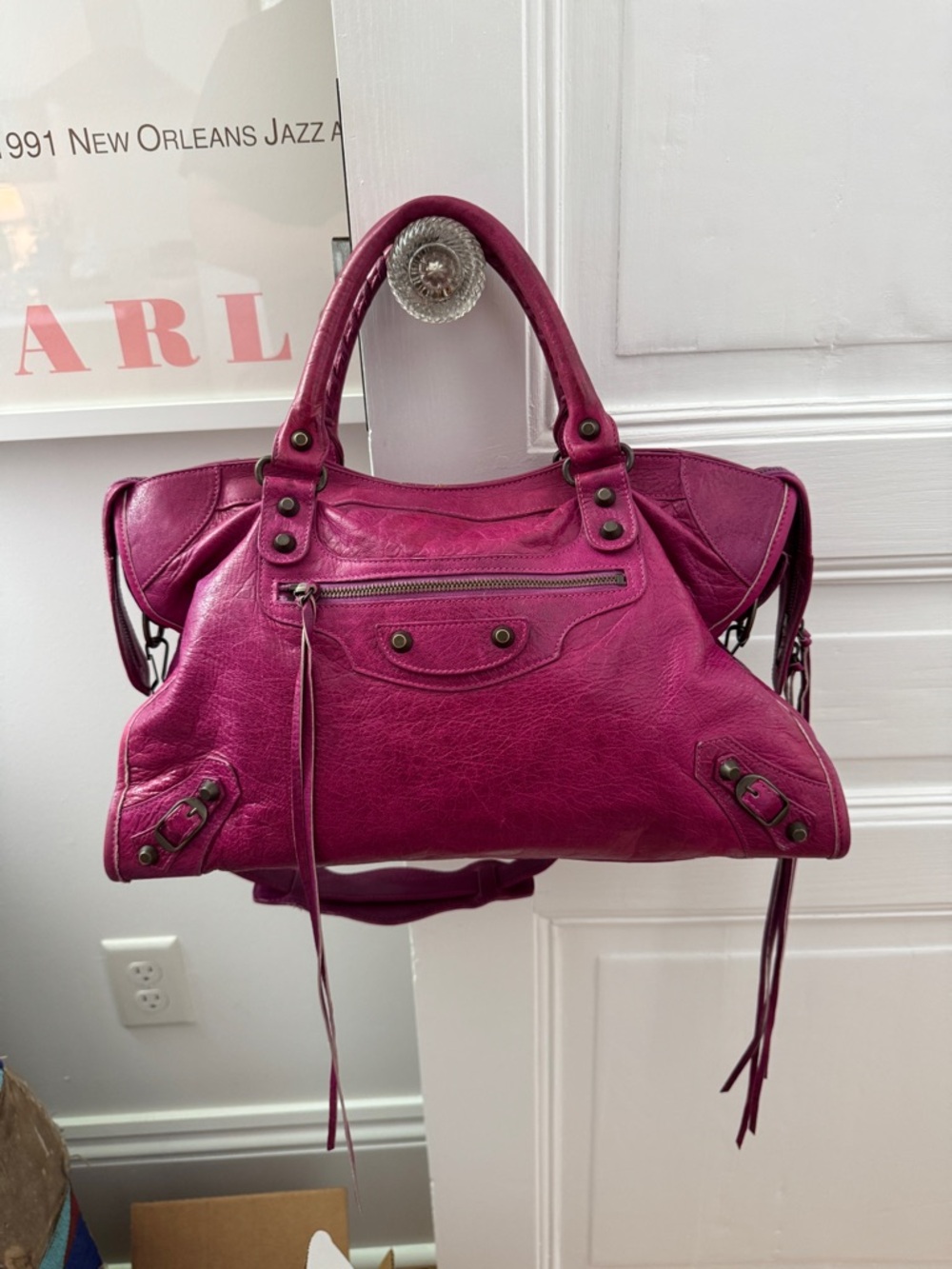 Vintage Balenciaga Motorcycle City Bag Z Tag FW 2005 Magenta Chèvre Goatskin Y2K